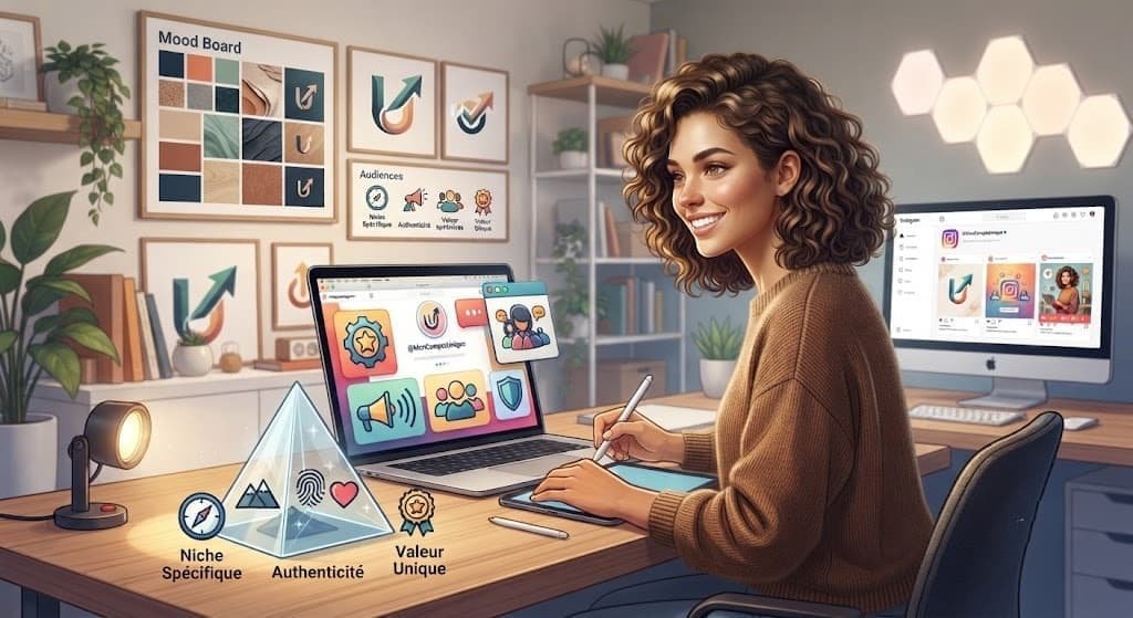 Créatrice de contenu préparant son univers visuel et sa niche