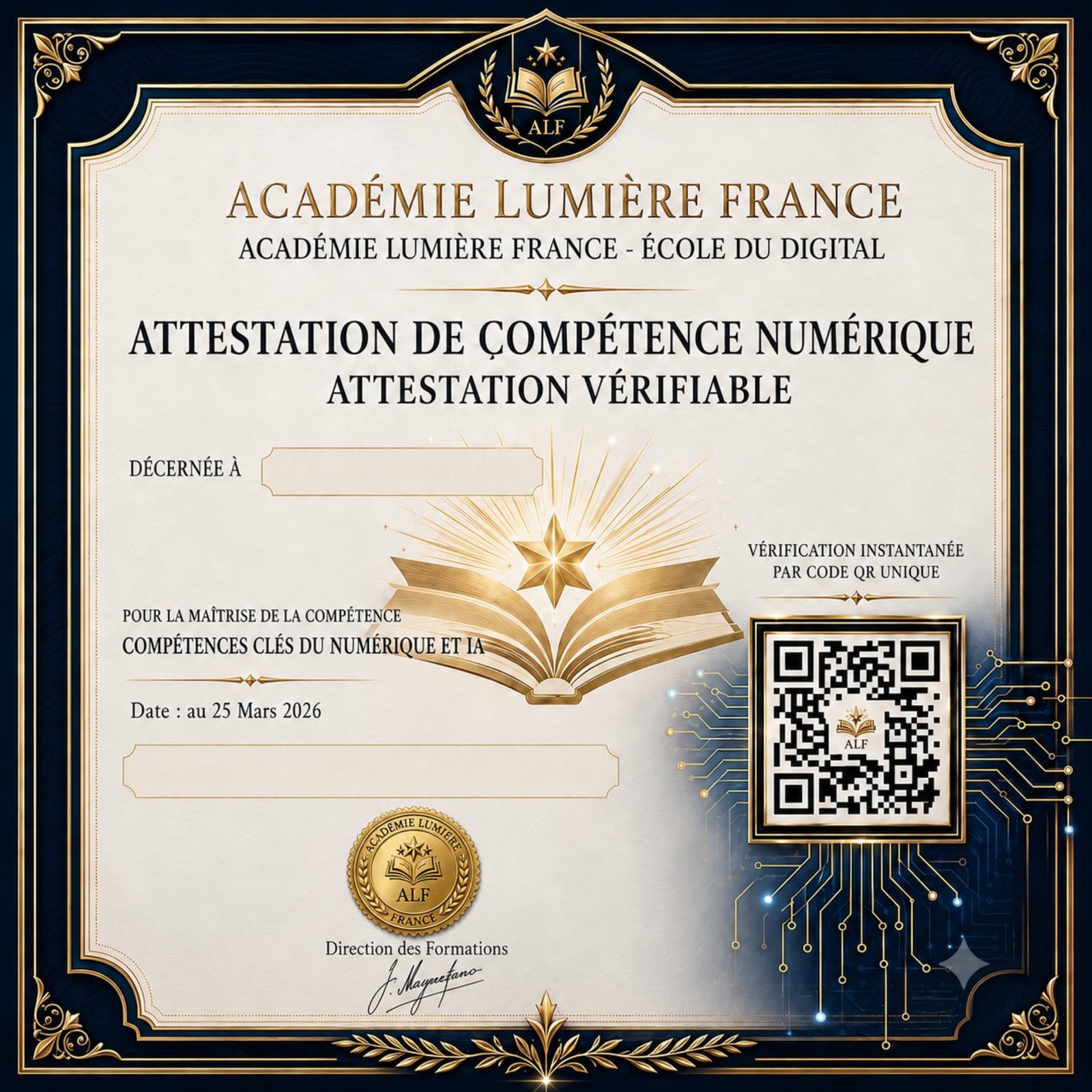 Certificat Académie Lumière France