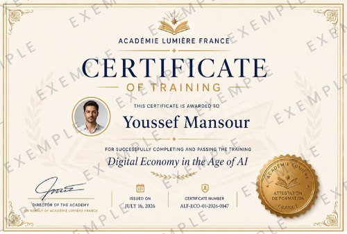 Exemple d'attestation privée de réussite en anglais, délivrée par l'Académie Lumière France