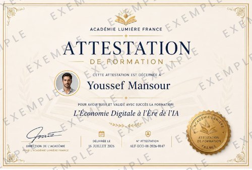 Exemple d'attestation privée de réussite en français, délivrée par l'Académie Lumière France